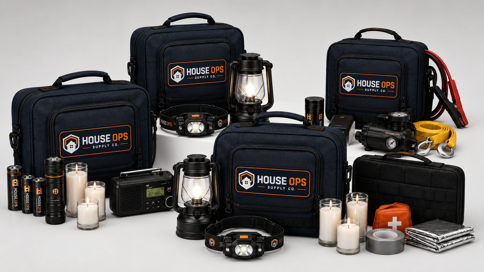 House Ops Supply Co. home emergency, blackout, leak response, vehicle, and new-home preparedness kits