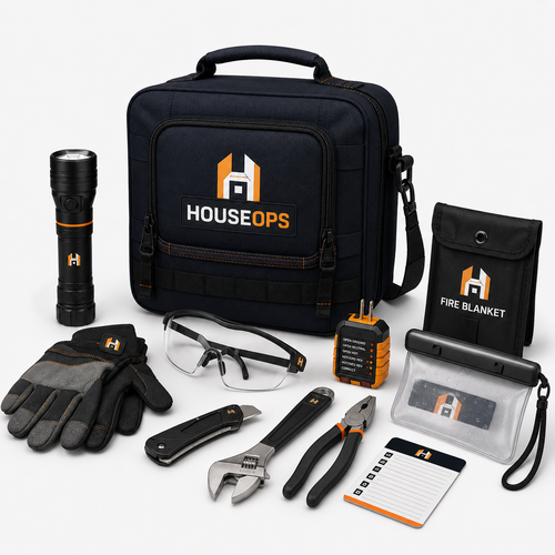 HouseOps New Home Kit with essential tools, safety equipment and homeowner checklist